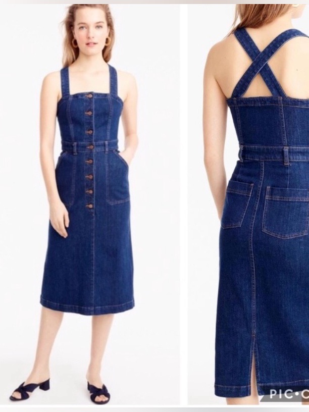 J. Crew Denim Apron Dress Button-Front Detail, Size 14
